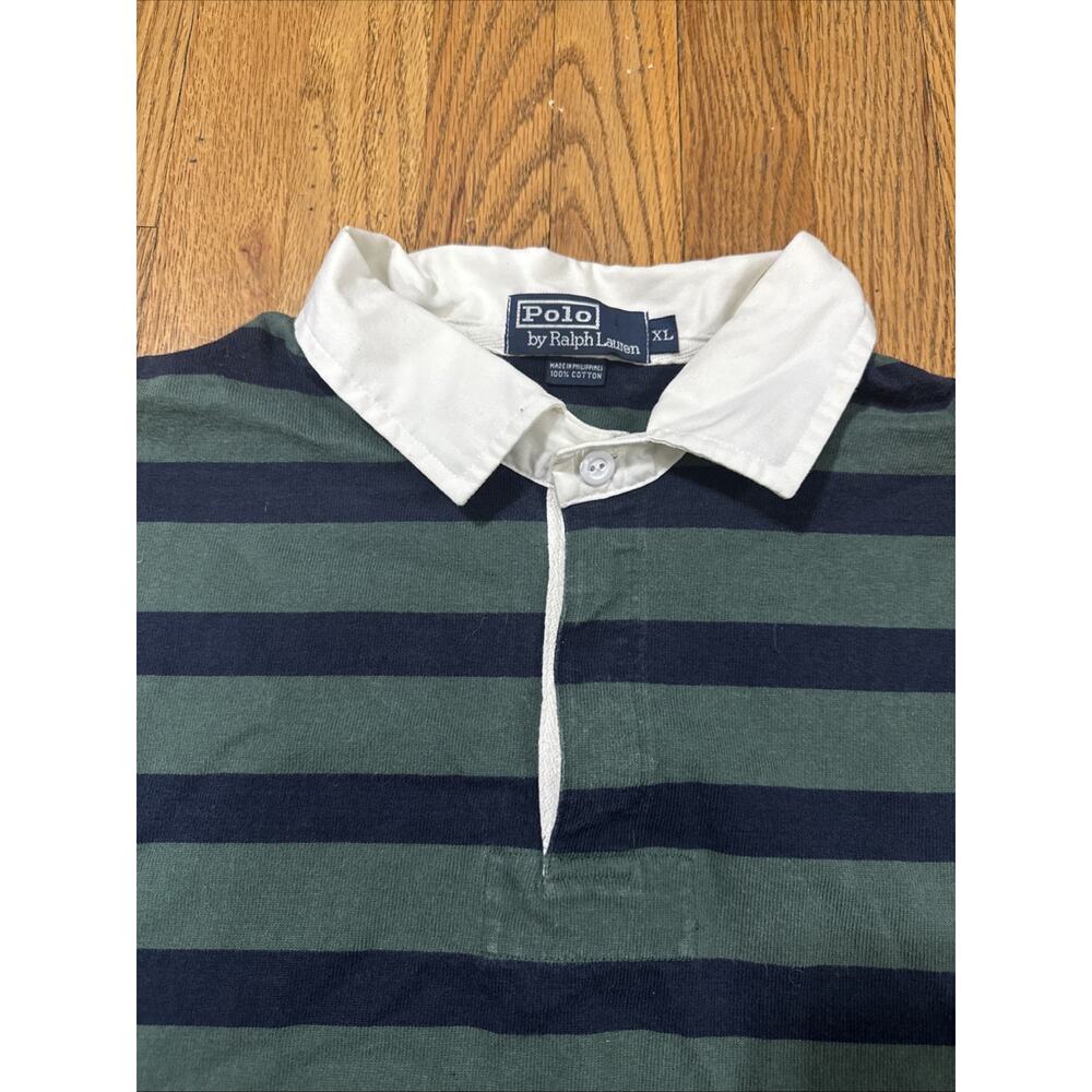 Vintage Polo Ralph Lauren Rugby Style Shirt Mens XL Blue Green Stripe 90s Y2K
